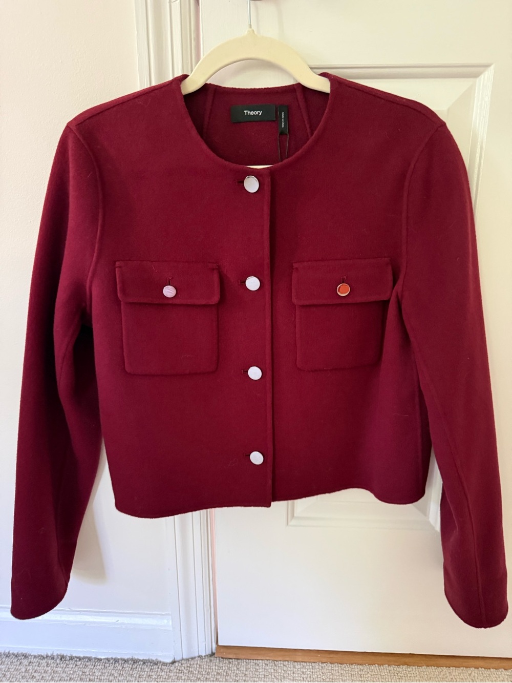 Theory Burgundy Wool Cropped Blazer